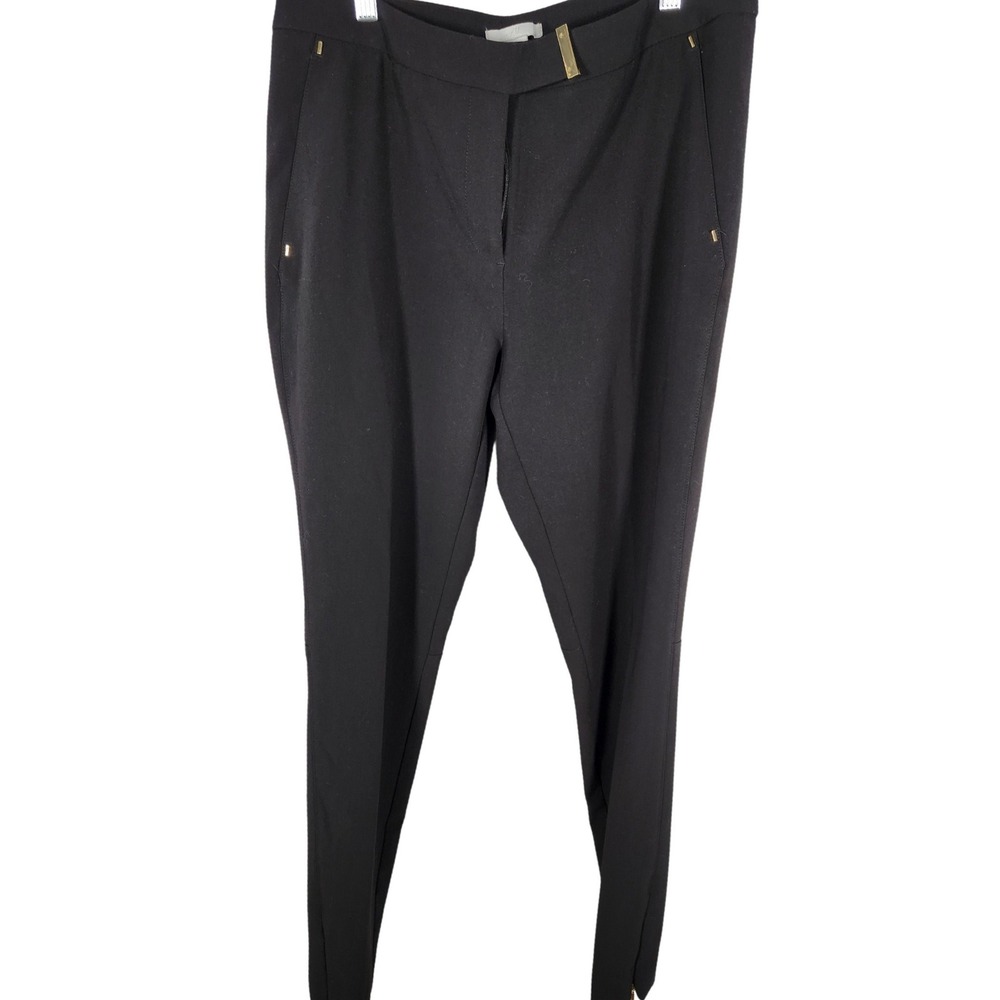 H & M Womens Black Slim Fit Trousers Slacks Ankle Zip Gold Hardware Size 12‎